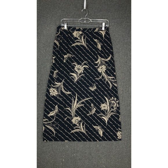 Emma James Dresses & Skirts - Emma James Liz Claiborne Skirt Women's 12 Black Floral A-Line Midi Polyester